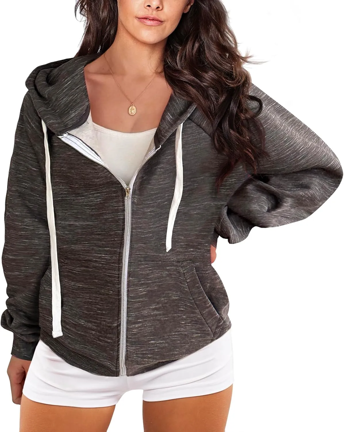 DOUBLJU Womens Full Zip Up Hoodies Long Sleeve Fall Outfits Oversized Sweatshirt