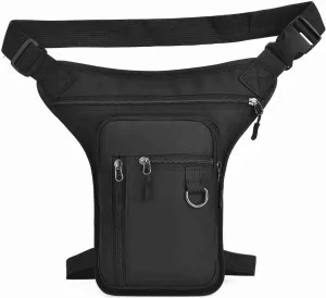 Drop Leg Bag for Men Women PU Leather Hiking Waist Pack Bike Riding Cycling Tactical Thigh Fanny Pouch Outdoor Travel Fishing Camping Casual Daypack (Black)