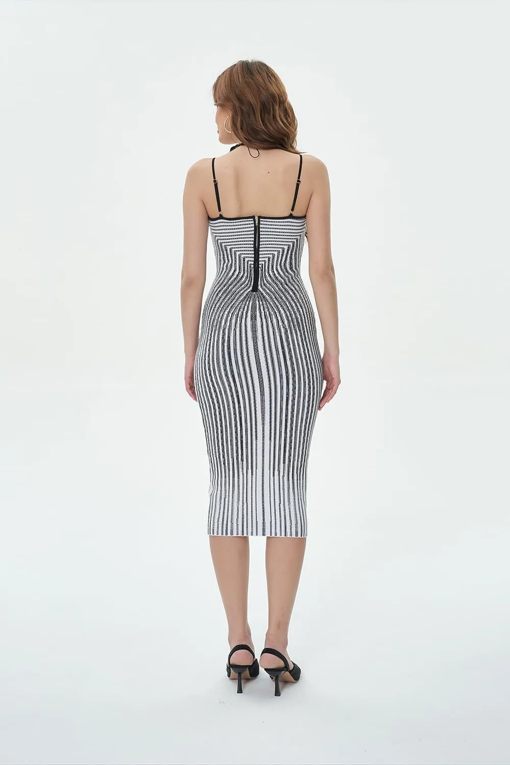 efvandoloe Summer Abstract Knitted Camisole Midi Dress Women Sleeveless Slim Fashion Design Dresses Evening