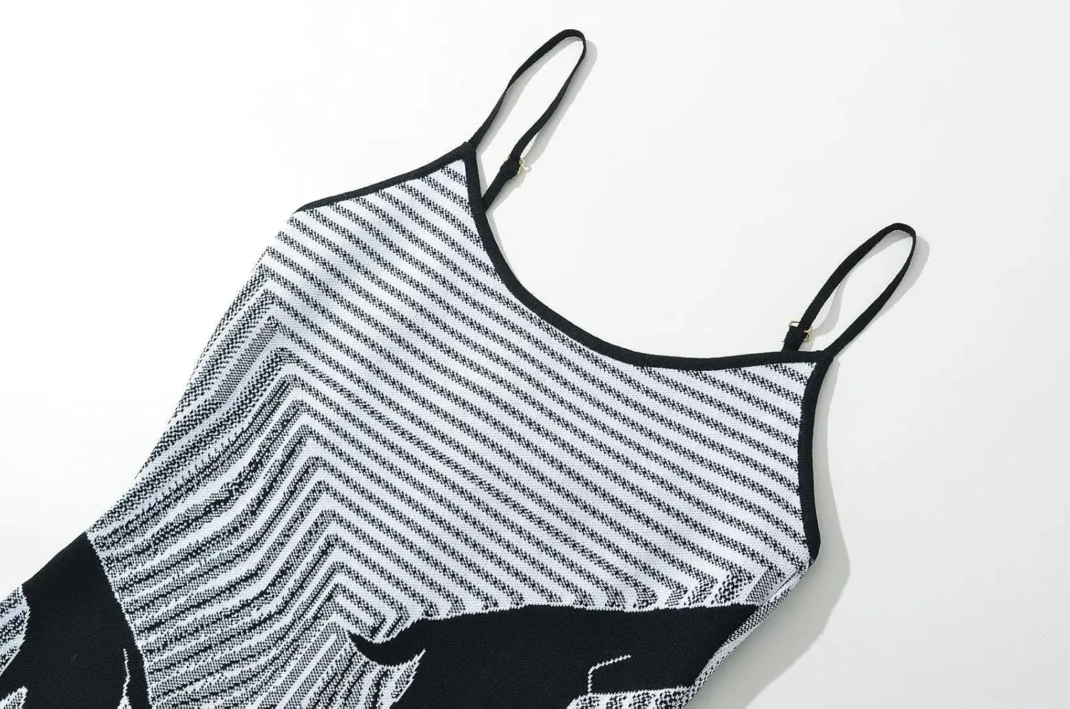 efvandoloe Summer Abstract Knitted Camisole Midi Dress Women Sleeveless Slim Fashion Design Dresses Evening