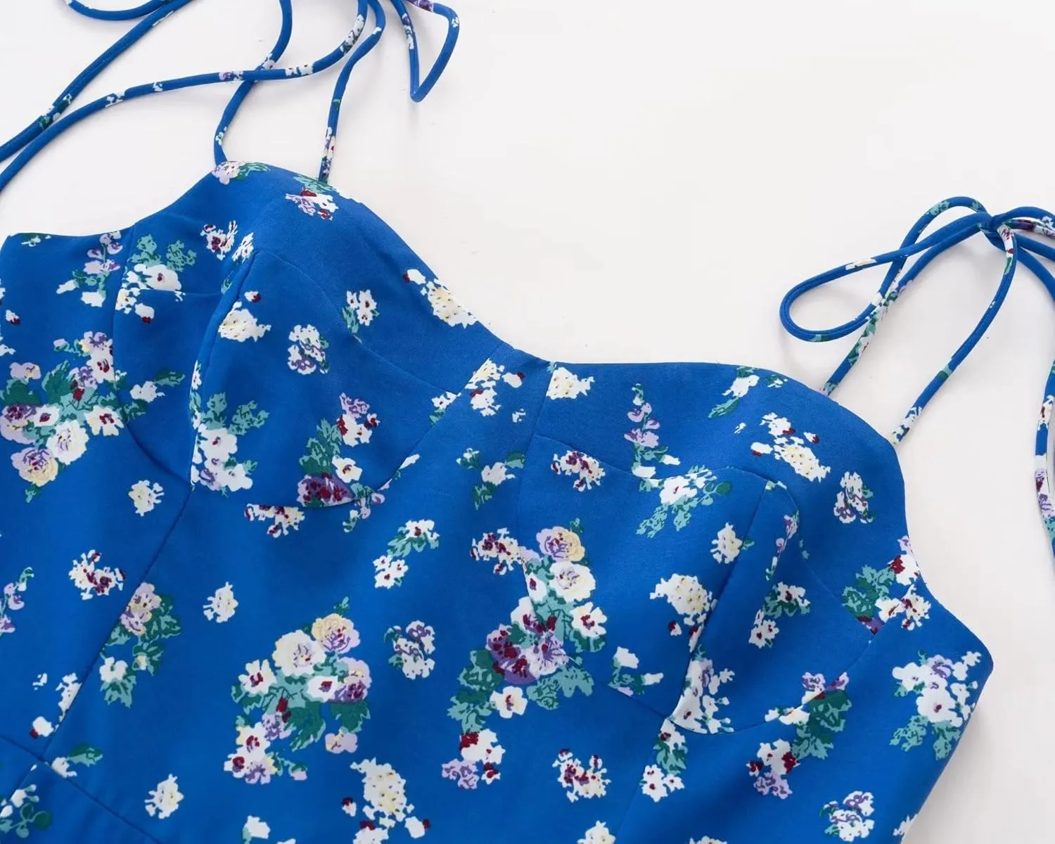 efvandoloe Women Floral Print Strappy Camisole A-line Backless Blue Midi Dresses