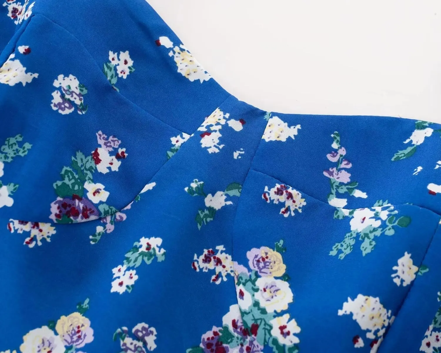 efvandoloe Women Floral Print Strappy Camisole A-line Backless Blue Midi Dresses