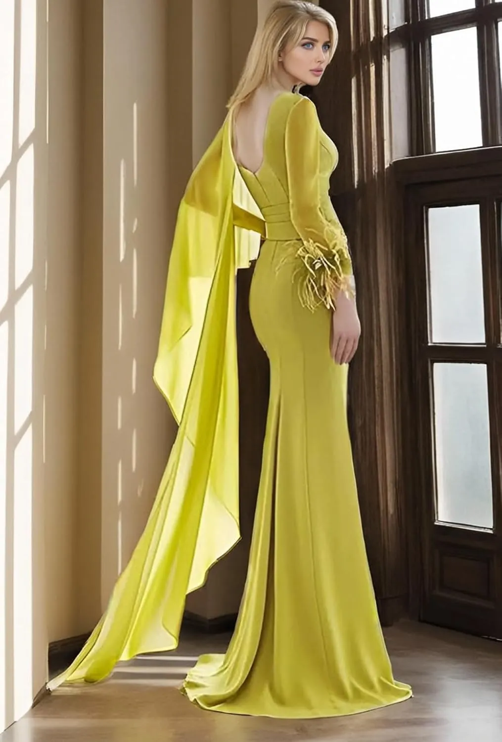 Elegant Mermaid Trumpet Evening Gown with a Sweep Brush Train V-Neck Long Sleeves and Ruching 2025 PXC031