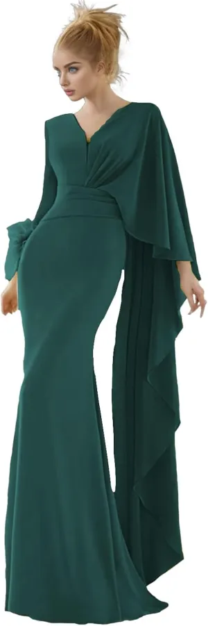 Elegant Mermaid Trumpet Evening Gown with a Sweep Brush Train V-Neck Long Sleeves and Ruching 2025 PXC031