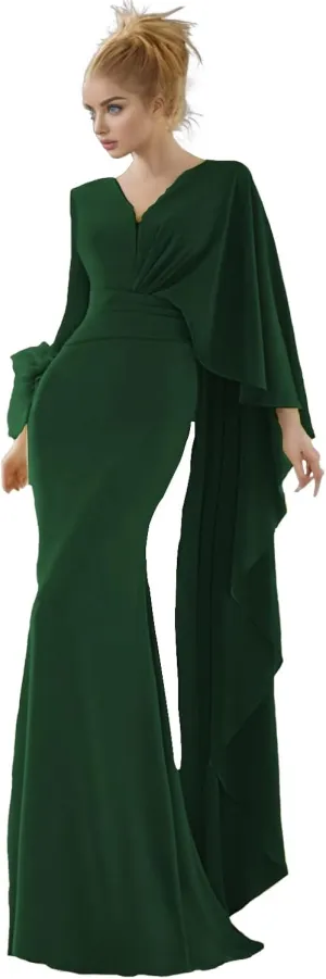 Elegant Mermaid Trumpet Evening Gown with a Sweep Brush Train V-Neck Long Sleeves and Ruching 2025 PXC031