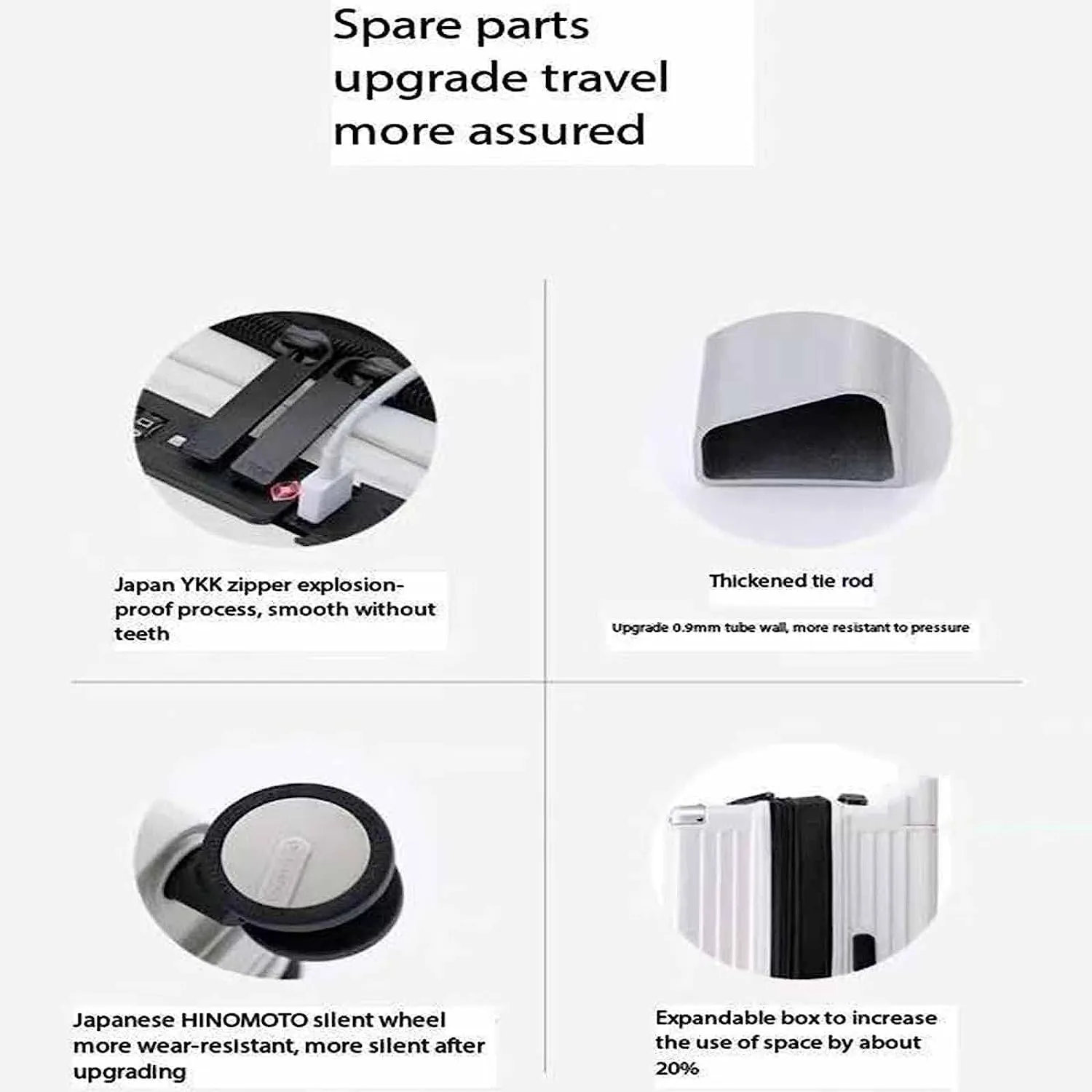 Expandable Luggage with Wheels / USB Port / Cup Holder / TSA Customs Lock Suitcase for Travel, Vacation, White/Dark Grey Heather, 65*45*28CM