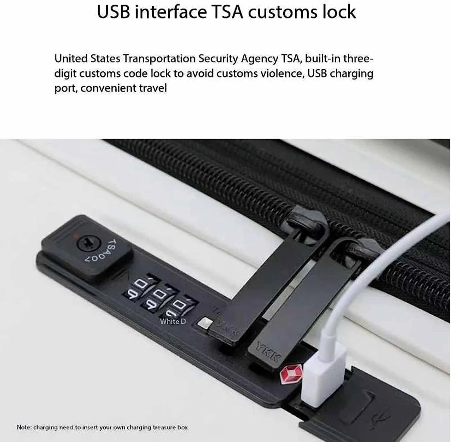 Expandable Luggage with Wheels / USB Port / Cup Holder / TSA Customs Lock Suitcase for Travel, Vacation, White/Dark Grey Heather, 65*45*28CM