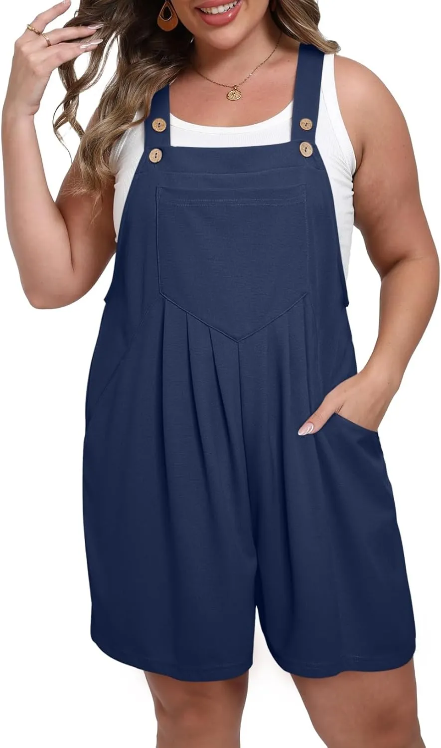 Eytino Womens Plus Size Jumpsuits Adjustable Summer Short Overalls Casual Sleeveless Rompers with Pockets(1X-5X)
