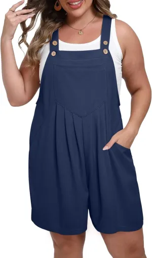Eytino Womens Plus Size Jumpsuits Adjustable Summer Short Overalls Casual Sleeveless Rompers with Pockets(1X-5X)