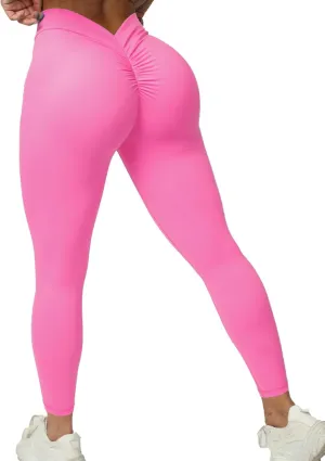 FITTOO V-Back Scrunch Butt Lift Leggings for Women High Waist Tummy Control Booty Gym Workout Yoga Pants