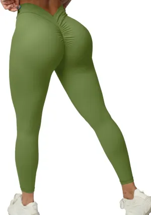 FITTOO V-Back Scrunch Butt Lift Leggings for Women High Waist Tummy Control Booty Gym Workout Yoga Pants