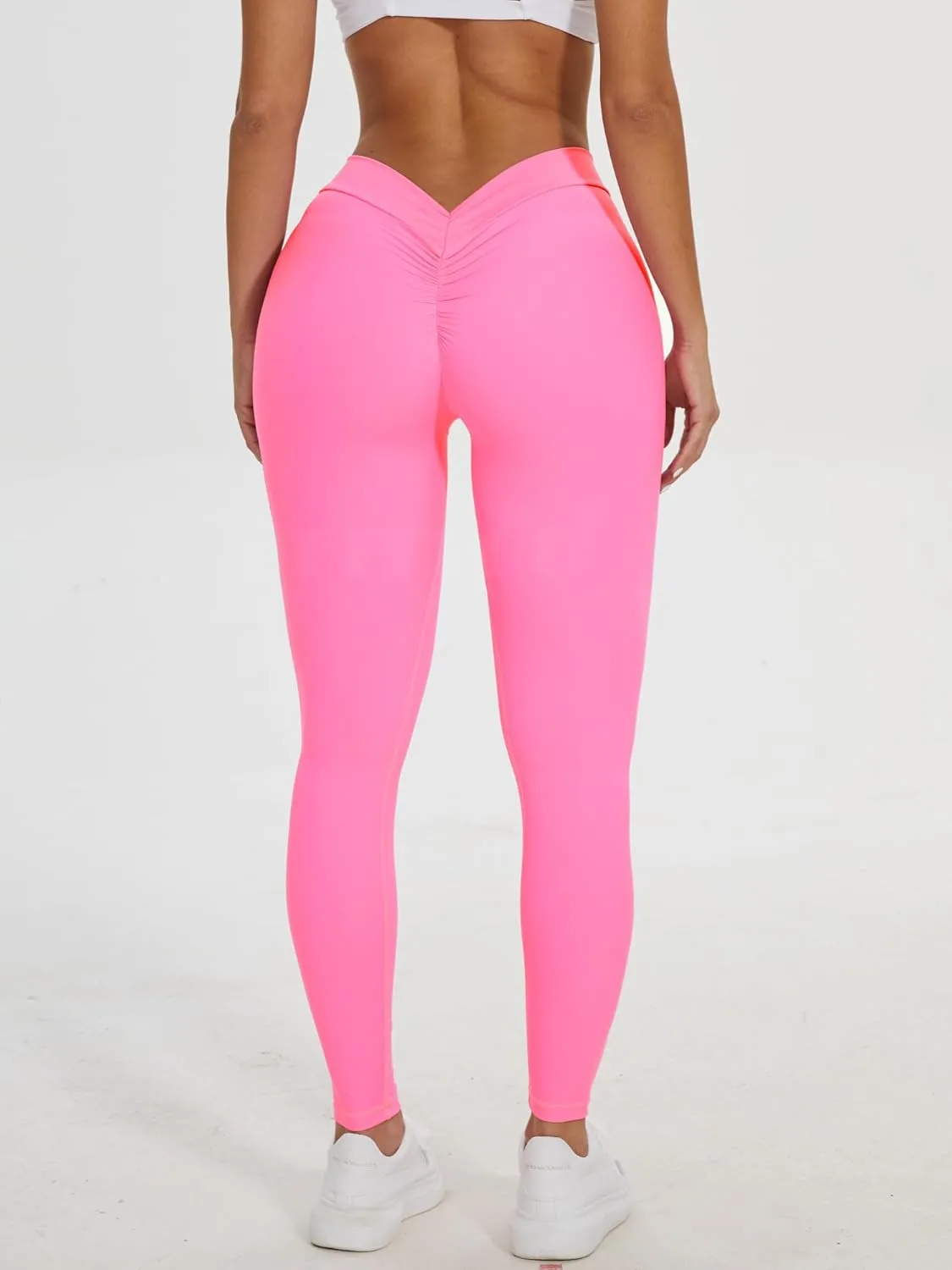 FITTOO V-Back Scrunch Butt Lift Leggings for Women High Waist Tummy Control Booty Gym Workout Yoga Pants