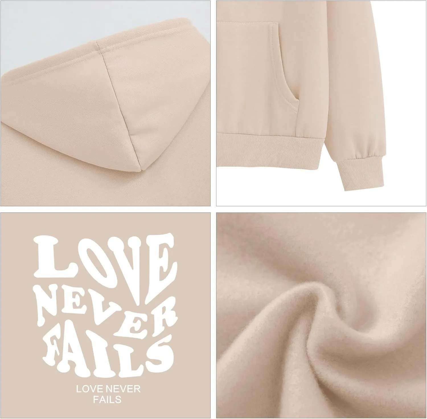 Fkatuzi Women Graphic Zip Up Love Never Fails Hoodie Aesthetic Preppy Sweatshirt Cotton Jacket Fleece Letter Print Zipper Top