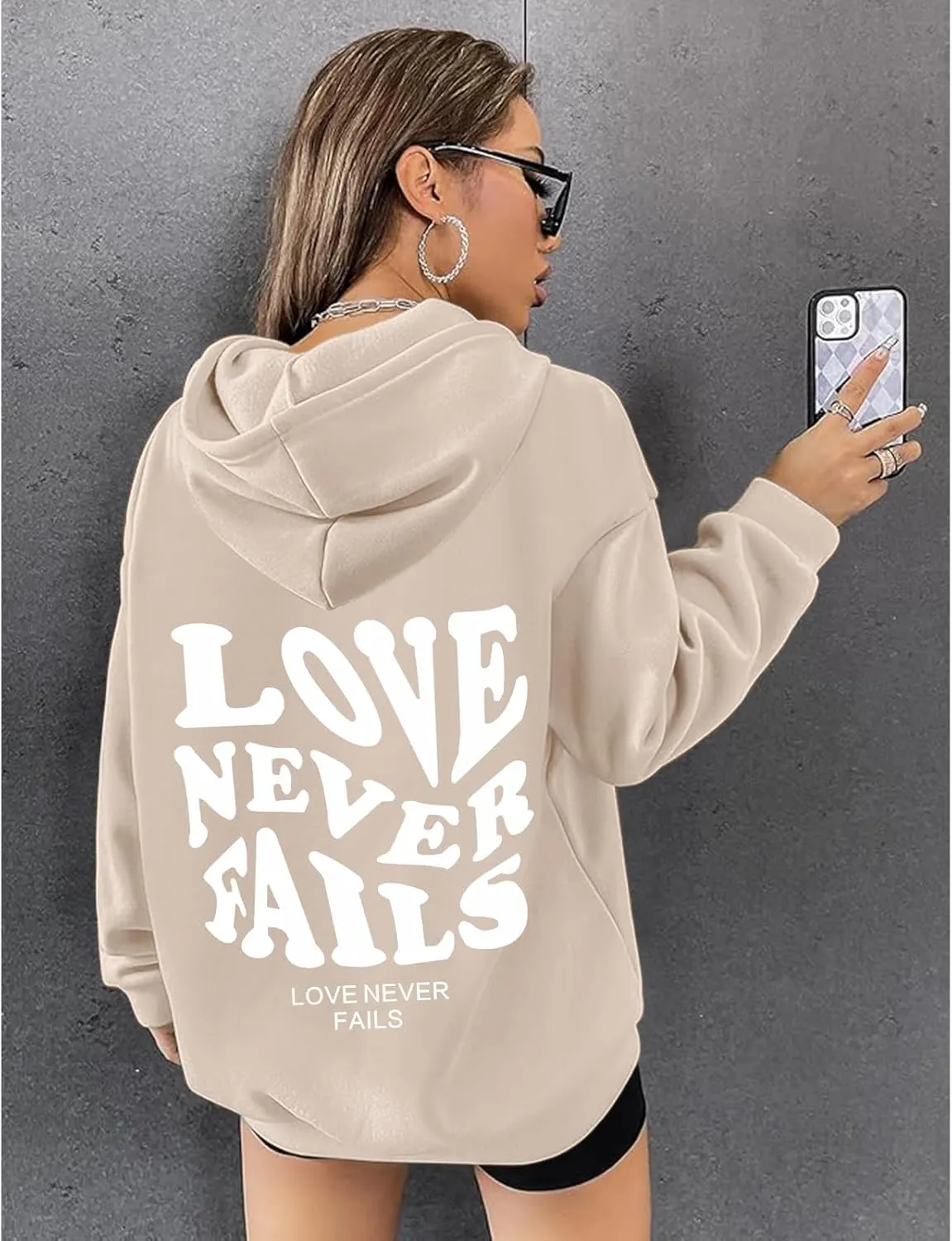 Fkatuzi Women Graphic Zip Up Love Never Fails Hoodie Aesthetic Preppy Sweatshirt Cotton Jacket Fleece Letter Print Zipper Top