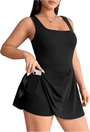 Floerns Women's Plus Size Workout Rompers Sleeveless Tennis Athletic Exercise Jumpsuit