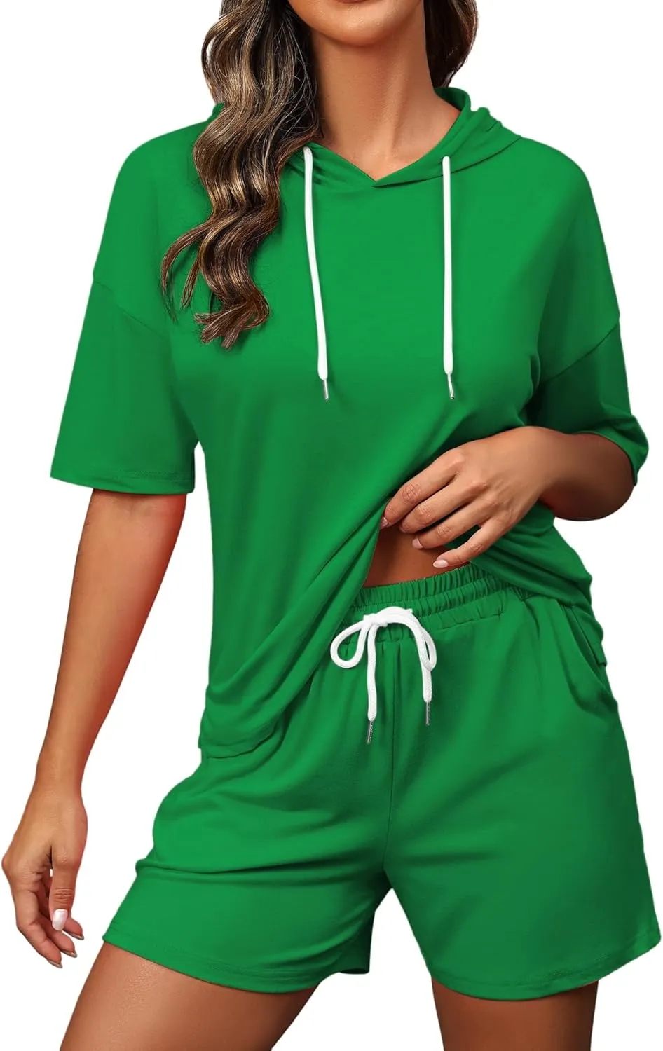 FUPHINE Women's Two Piece Outfits Shorts Sets Summer Sweatsuit Sets Short Sleeve Hoodie and Bottoms Loungewear with Pocket