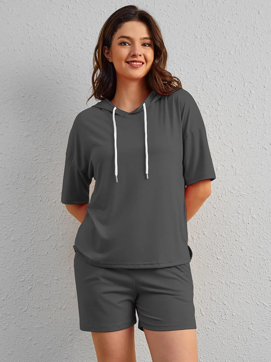 FUPHINE Women's Two Piece Outfits Shorts Sets Summer Sweatsuit Sets Short Sleeve Hoodie and Bottoms Loungewear with Pocket