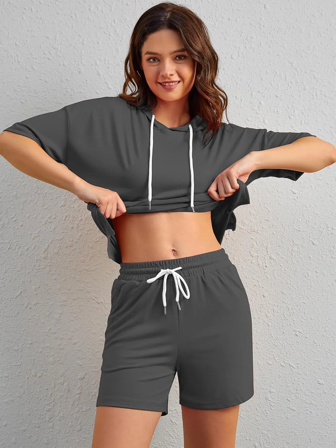 FUPHINE Women's Two Piece Outfits Shorts Sets Summer Sweatsuit Sets Short Sleeve Hoodie and Bottoms Loungewear with Pocket