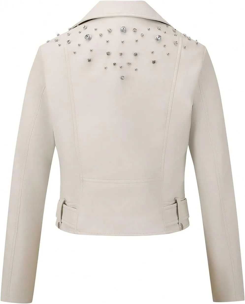 Giolshon Women's Faux Leather Studded Jacket Moto Biker Short Rhinestones Fall PU Long Sleeve Open Front Coat
