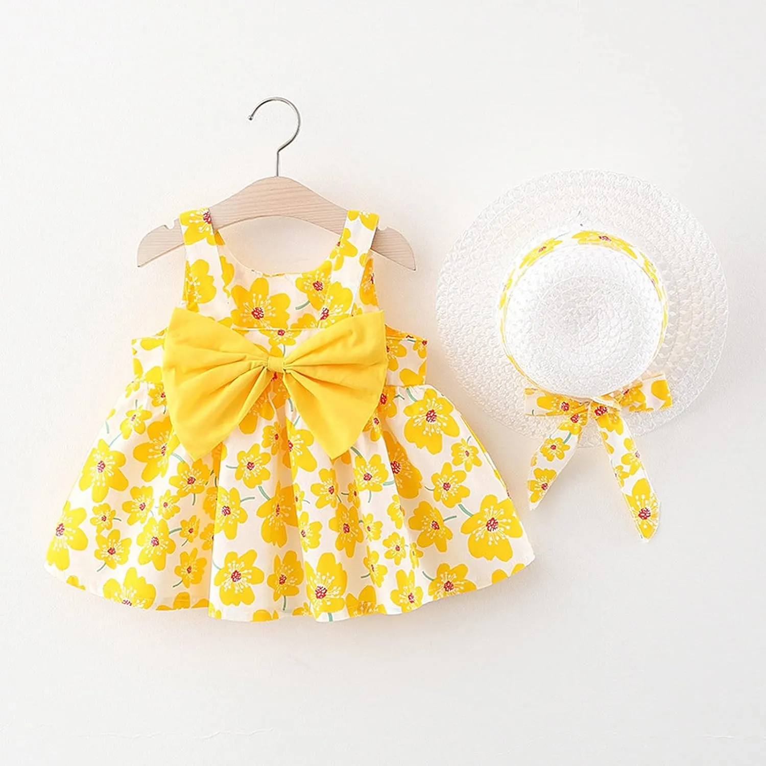 Girls Summer Dress Infant Floral Suspenders Dress Baby Princess Outfits Clothes Hat Girls Dress Kids for 1-4 Years