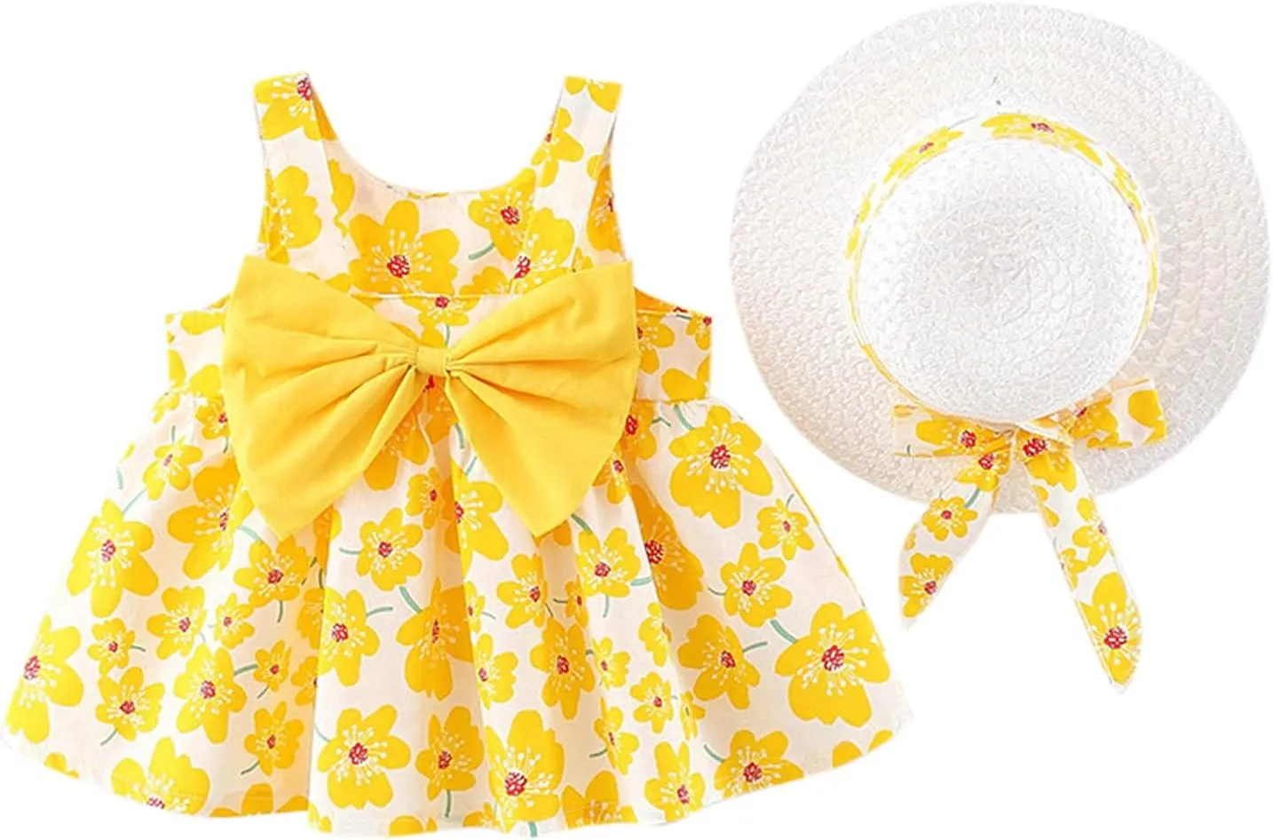 Girls Summer Dress Infant Floral Suspenders Dress Baby Princess Outfits Clothes Hat Girls Dress Kids for 1-4 Years