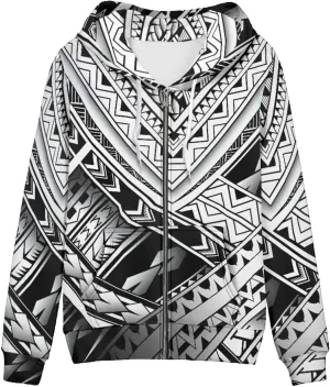 GLUDEAR Women Polynesian Tribal Print Zip Up Hoodies Long Sleeve Hooded Sweatshirts Oversized Casual Jacket