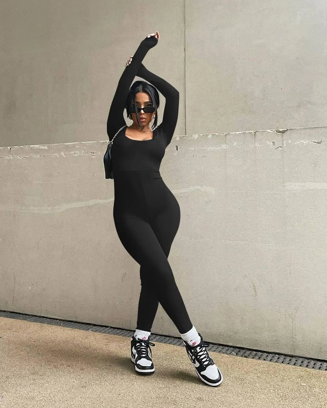 GOKATOSAU Women's Sexy Long Sleeve Bodycon Solid Outfits Club Rompers Jumpsuits