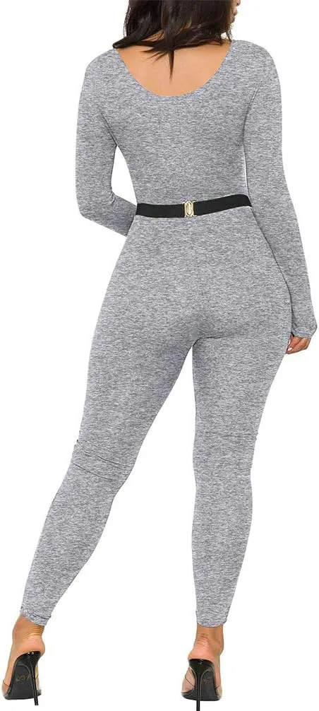GOKATOSAU Women's Sexy Long Sleeve Bodycon Solid Outfits Club Rompers Jumpsuits