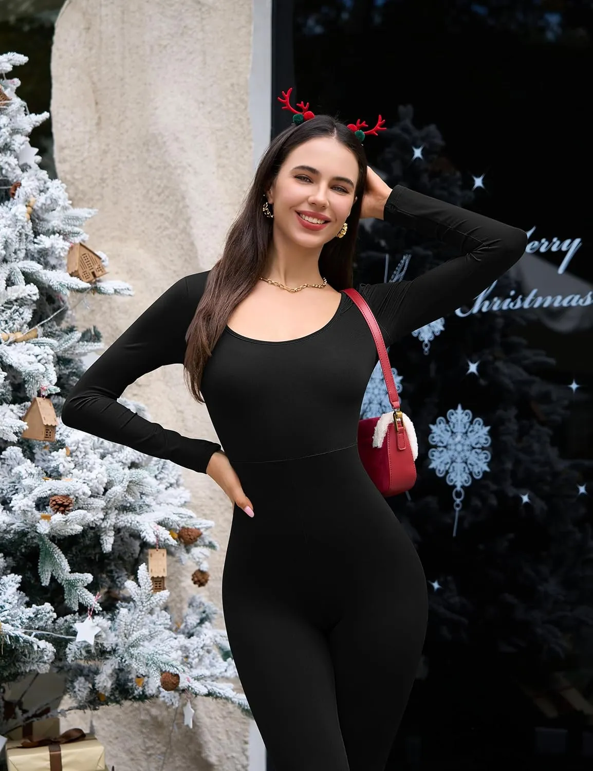 GOKATOSAU Women's Sexy Long Sleeve Bodycon Solid Outfits Club Rompers Jumpsuits