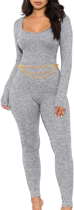 GOKATOSAU Women's Sexy Long Sleeve Bodycon Solid Outfits Club Rompers Jumpsuits
