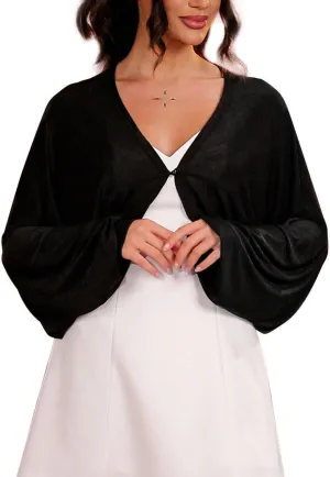 GORAIS Women Bolero Shrug Black Long Sleeve Evening Jacket Open Front Prom Cardigan for Dresses