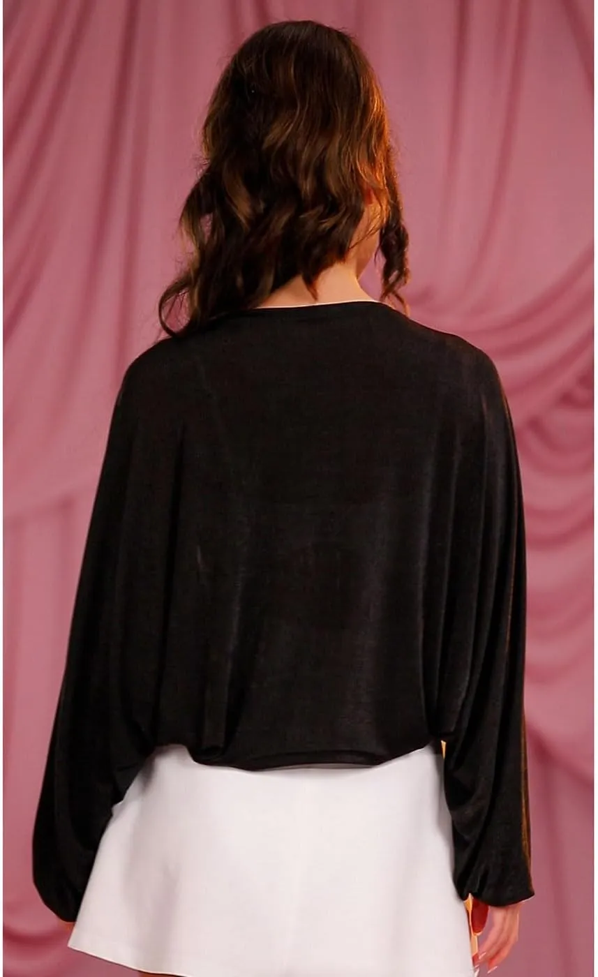 GORAIS Women Bolero Shrug Black Long Sleeve Evening Jacket Open Front Prom Cardigan for Dresses