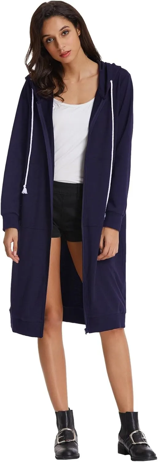 GRACE KARIN Women's Casual Pockets Zip up Hoodies Tunic Sweatshirt Long Hoodie Jacket