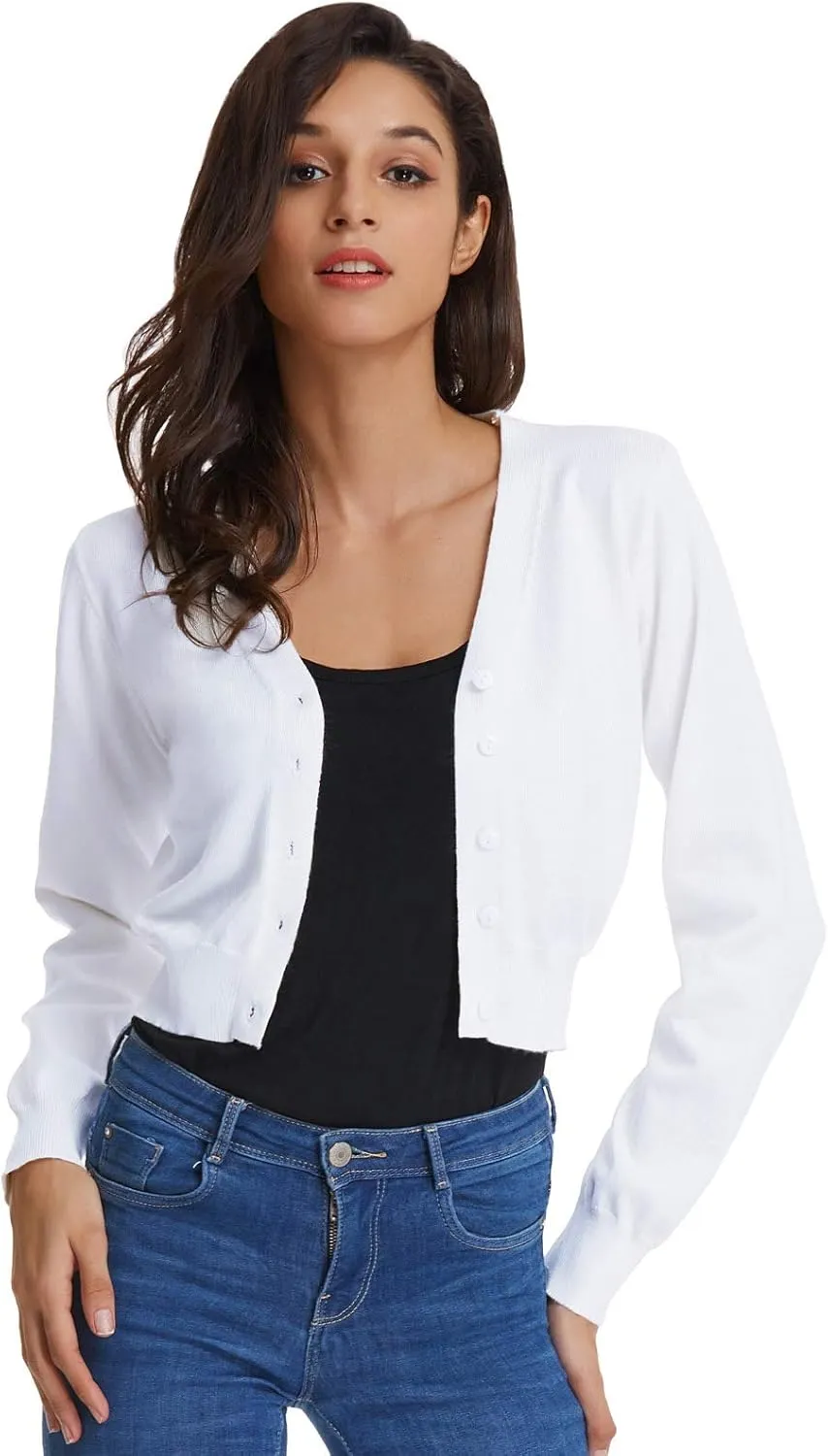 GRACE KARIN Women's Open Front Knit Cropped Bolero Shrug Cardigan Sweater Long Sleeve (S-4XL)