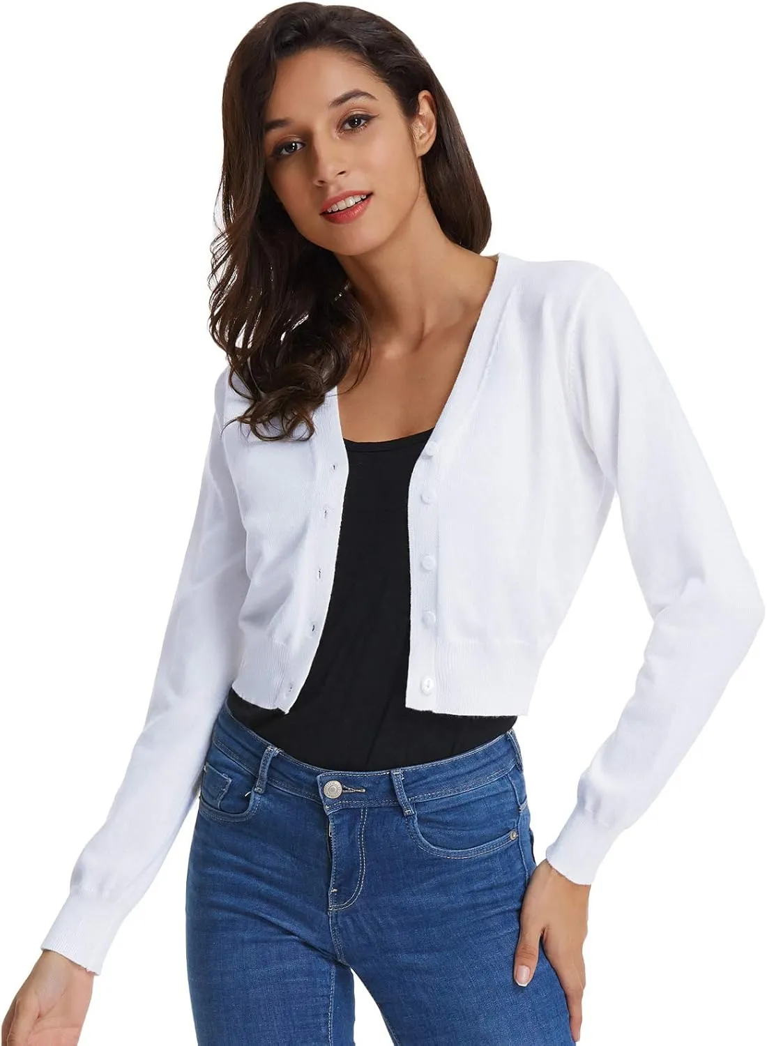 GRACE KARIN Women's Open Front Knit Cropped Bolero Shrug Cardigan Sweater Long Sleeve (S-4XL)