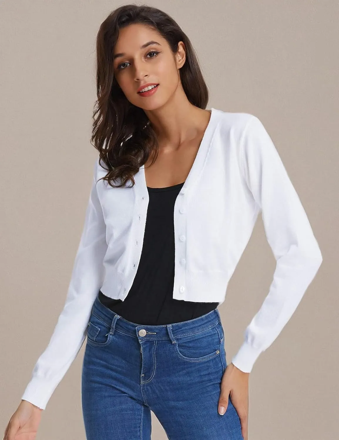 GRACE KARIN Women's Open Front Knit Cropped Bolero Shrug Cardigan Sweater Long Sleeve (S-4XL)