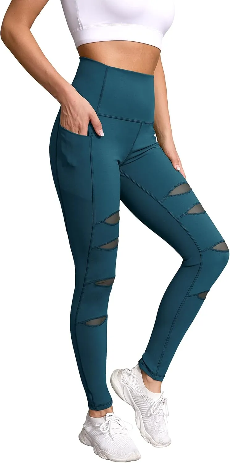 H HIAMIGOS Women's High Waist Ripped Gym Leggings with Phone Pocket Yoga Pants Workout Fitness Running Skinny Trousers