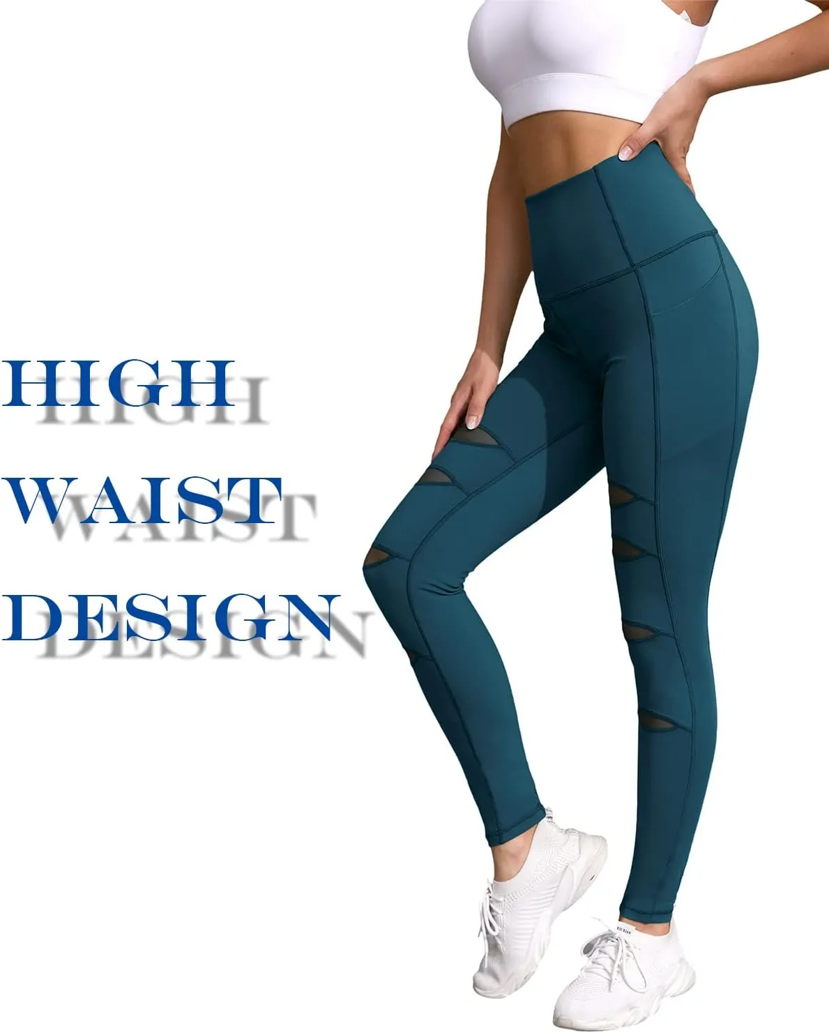 H HIAMIGOS Women's High Waist Ripped Gym Leggings with Phone Pocket Yoga Pants Workout Fitness Running Skinny Trousers