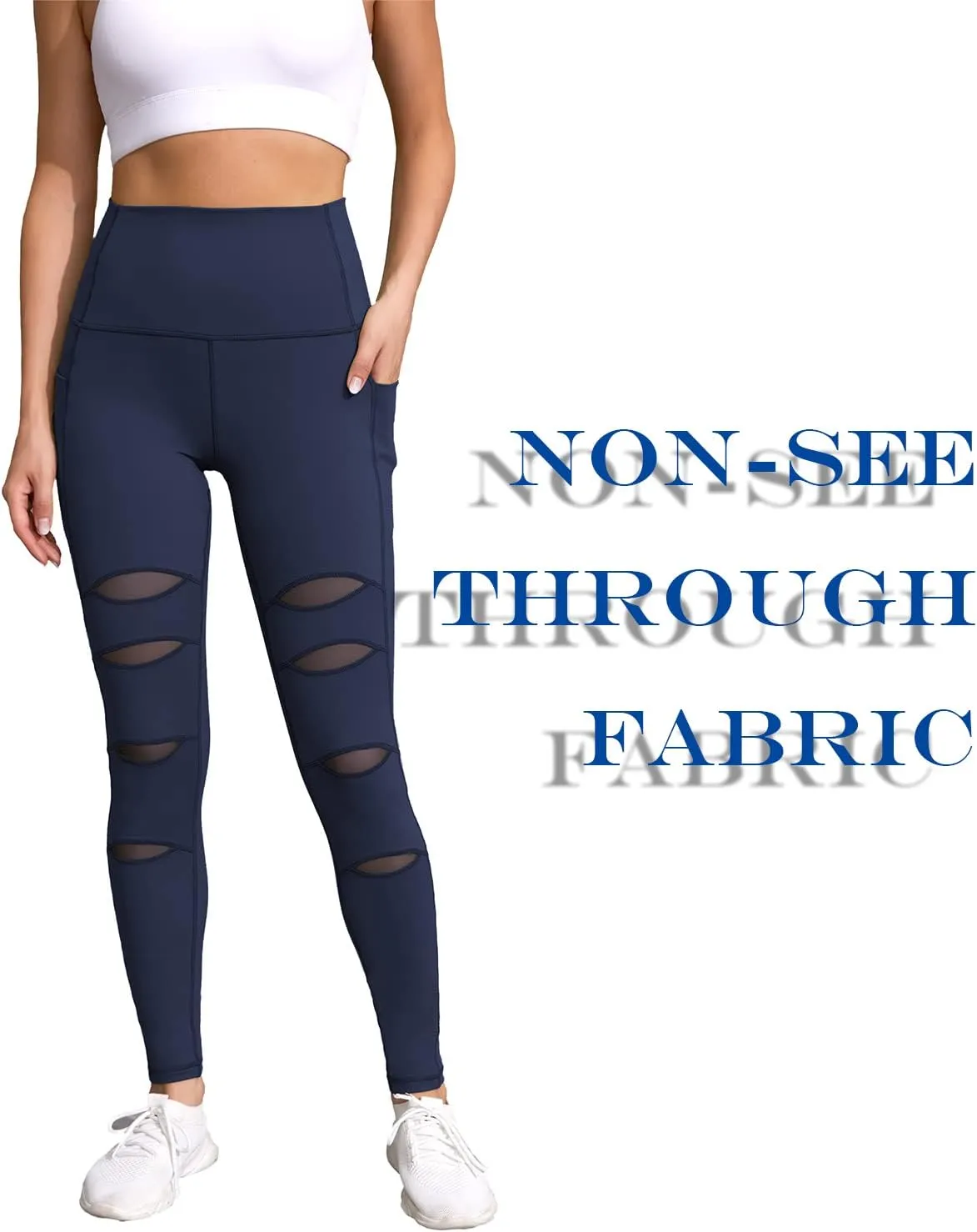 H HIAMIGOS Women's High Waist Ripped Gym Leggings with Phone Pocket Yoga Pants Workout Fitness Running Skinny Trousers