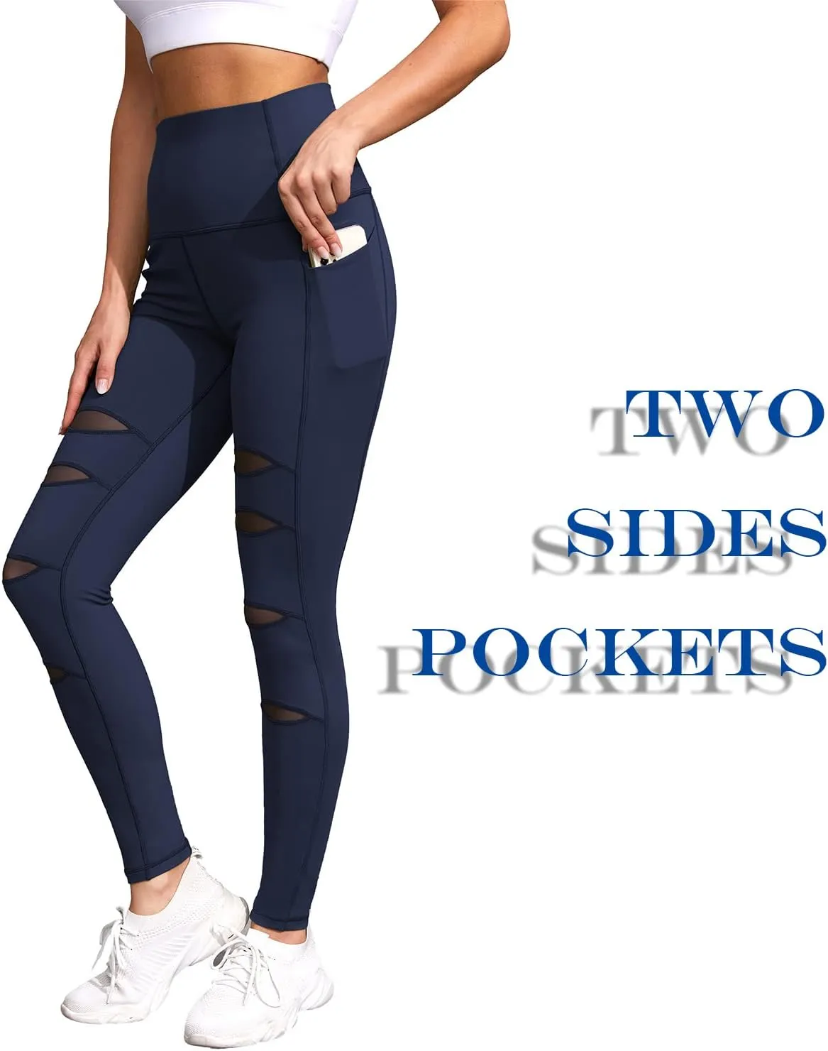 H HIAMIGOS Women's High Waist Ripped Gym Leggings with Phone Pocket Yoga Pants Workout Fitness Running Skinny Trousers