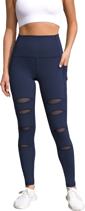 H HIAMIGOS Women's High Waist Ripped Gym Leggings with Phone Pocket Yoga Pants Workout Fitness Running Skinny Trousers