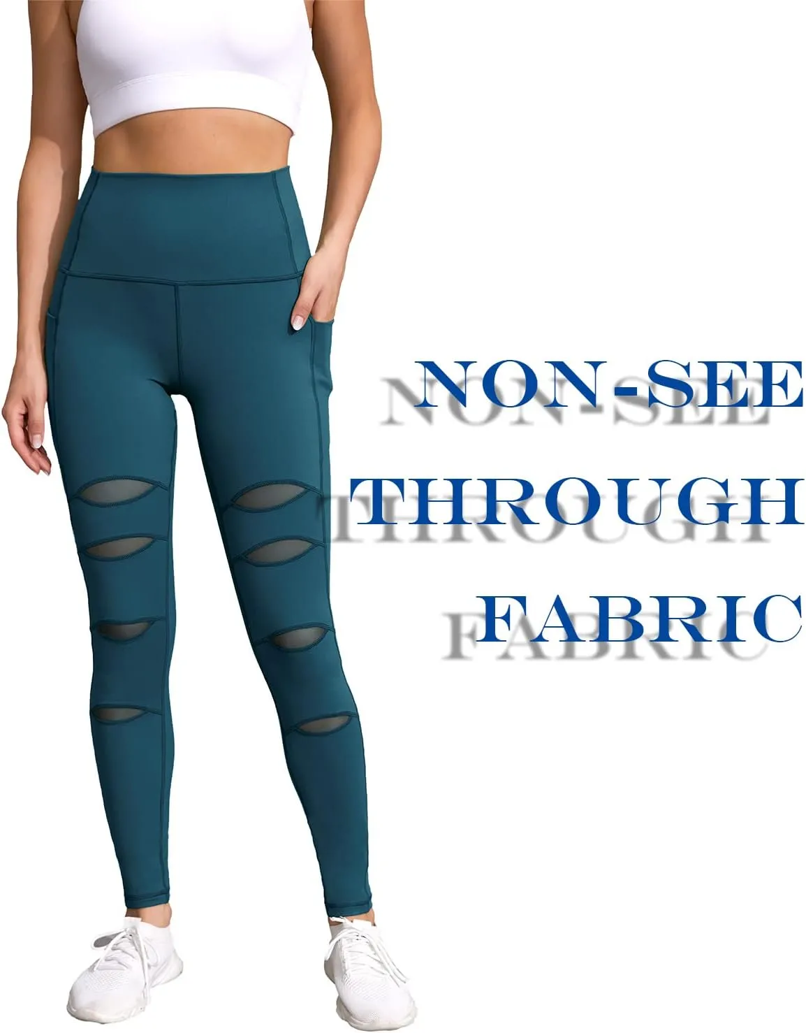 H HIAMIGOS Women's High Waist Ripped Gym Leggings with Phone Pocket Yoga Pants Workout Fitness Running Skinny Trousers