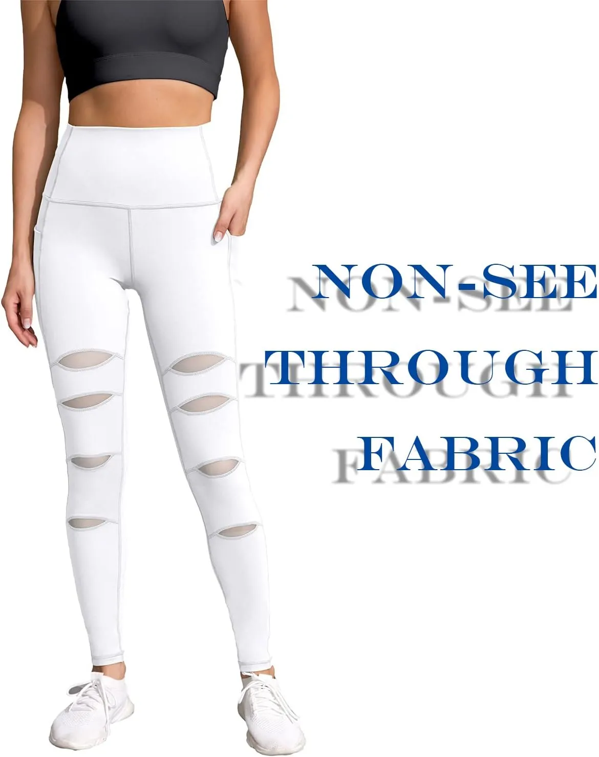 H HIAMIGOS Women's High Waist Ripped Gym Leggings with Phone Pocket Yoga Pants Workout Fitness Running Skinny Trousers