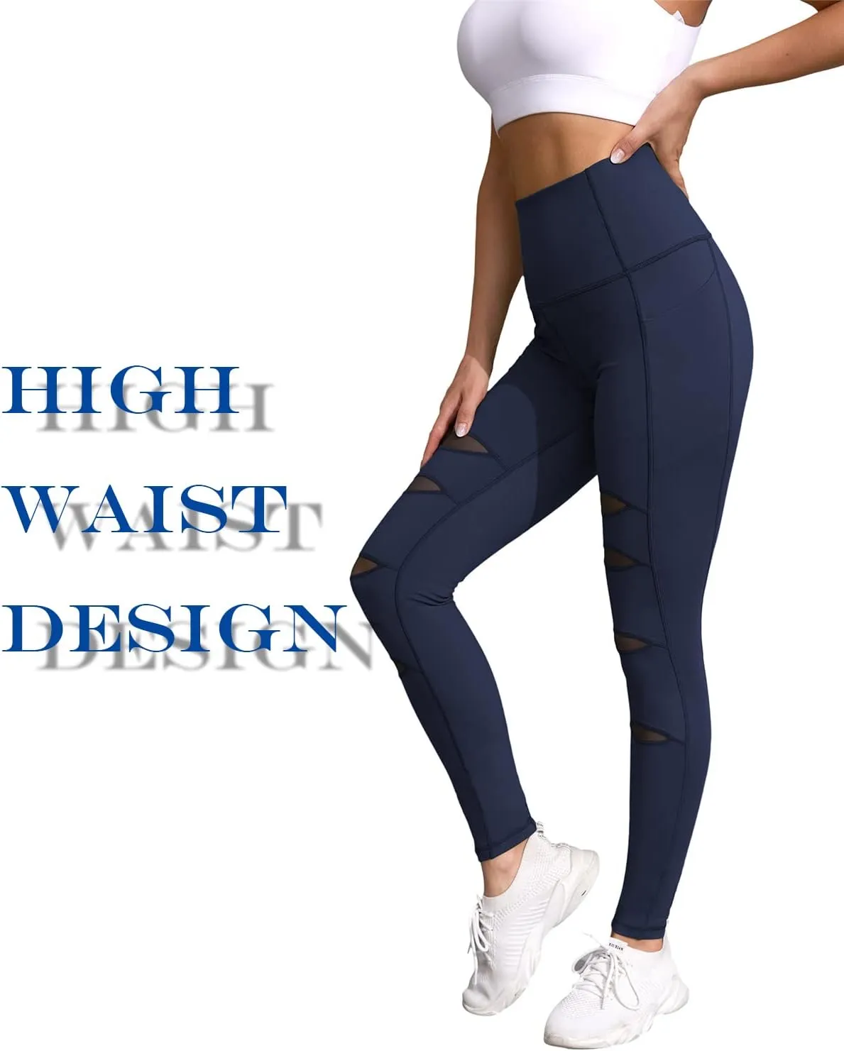 H HIAMIGOS Women's High Waist Ripped Gym Leggings with Phone Pocket Yoga Pants Workout Fitness Running Skinny Trousers