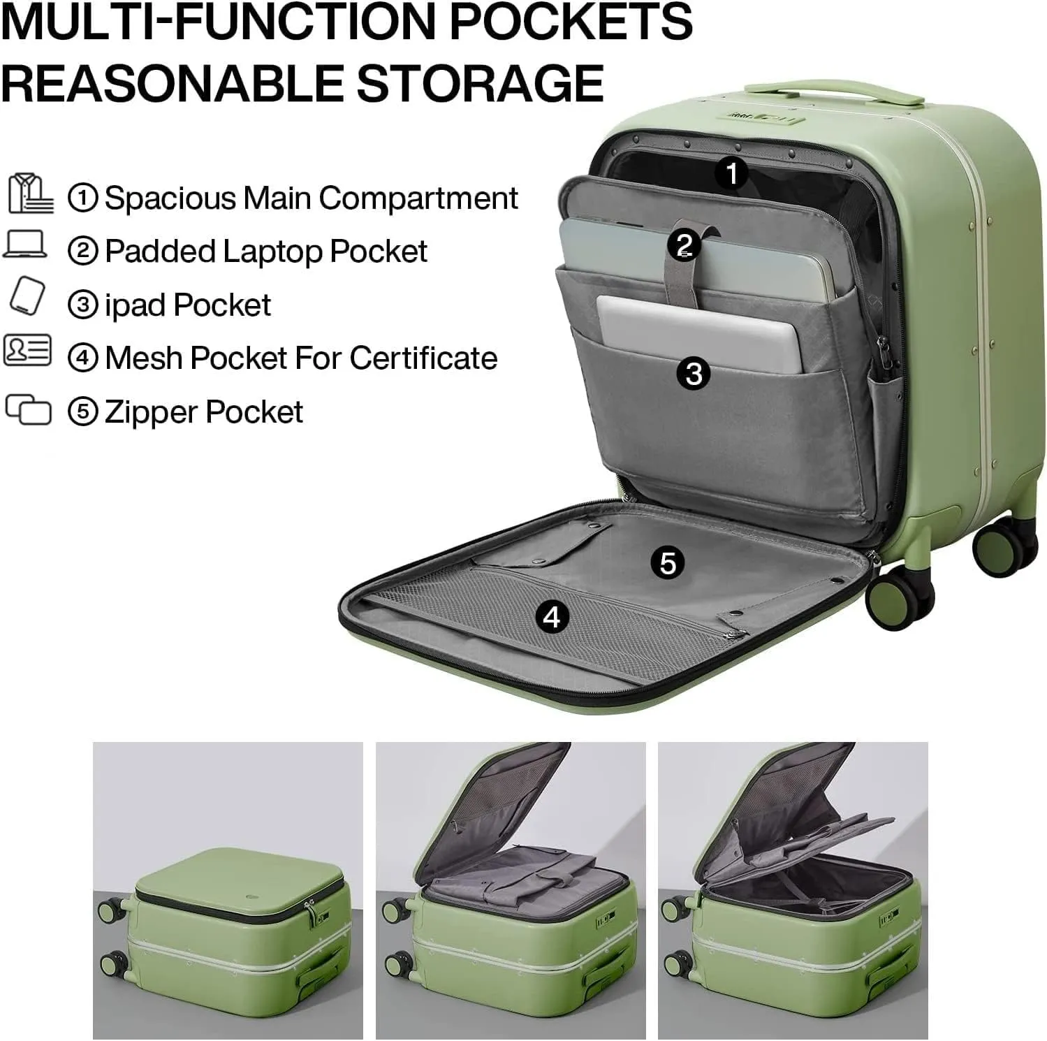 Hand Suitcase, Suitcase with Front Bag on Wheels, Portable Adjustable Wheeled Suitcase, Suitable for Travel and Business, blue, 20 inch