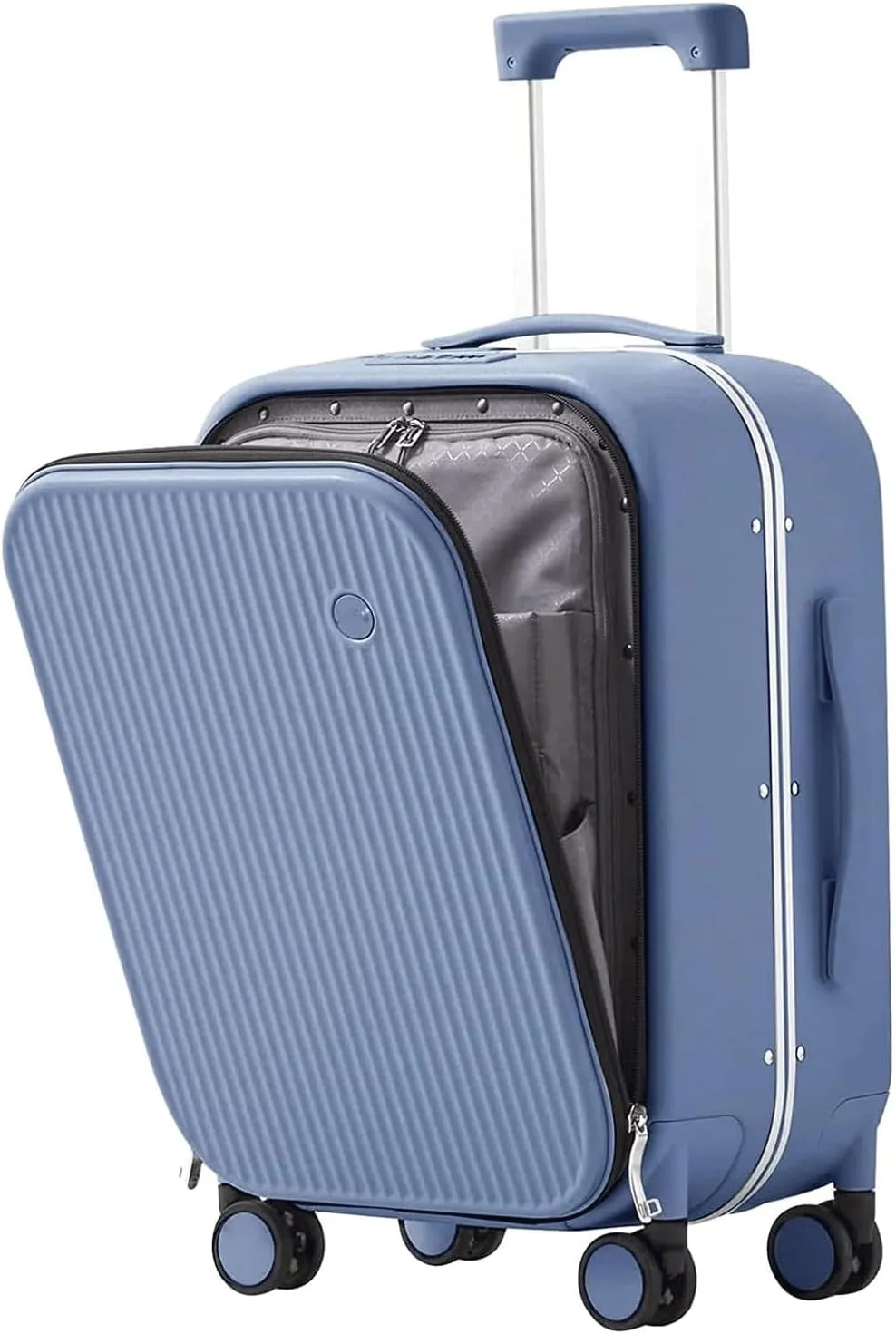 Hand Suitcase, Suitcase with Front Bag on Wheels, Portable Adjustable Wheeled Suitcase, Suitable for Travel and Business, blue, 20 inch