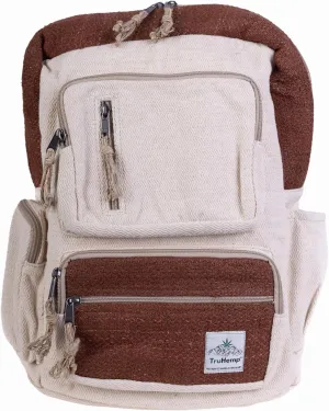 Handmade Multi-Pocket Hemp Backpack, Brown  Durable and Lightweight Travel Backpack with Adjustable Straps and Multiple Zipper Compartments