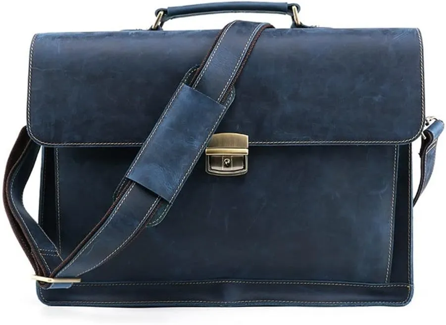 HBJWOV Retro Men's Briefcase 15.6 Inch Laptop Business Bag Messenger Leather Bag Horizontal