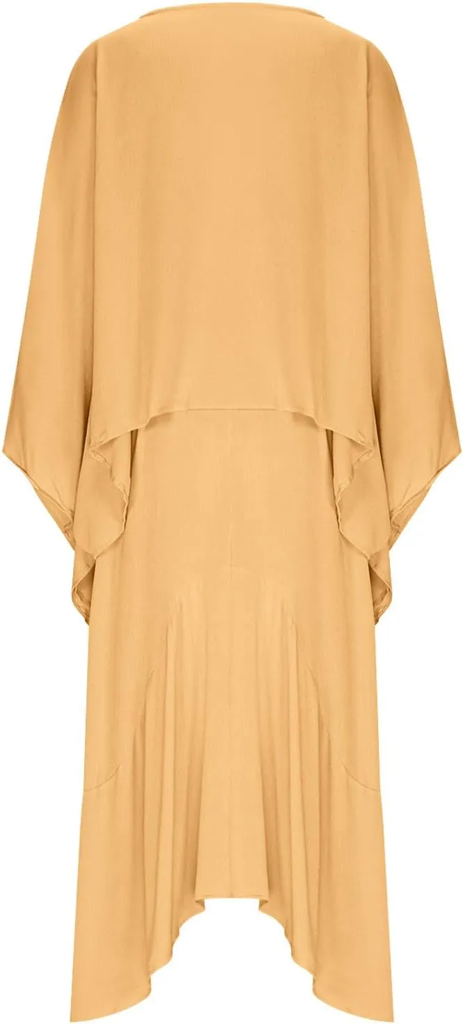 HGps8w Two Piece Outfits for Women - Chic Batwing Cloak Blouses with Irregualr Maxi Skirt Streetwear Sets with Pockets