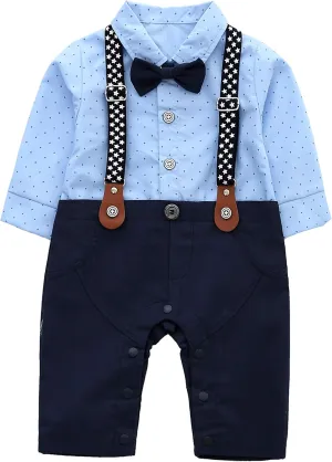 HMD Baby Boy Long Sleeve Gentleman White Shirt Waistcoat Bowtie Tuxedo Onesie Jumpsuit Overall Romper
